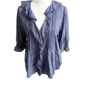 Sundance Women’s Peasant Ruffled Blouse Size Small Blue Short Sleeve Renaissance